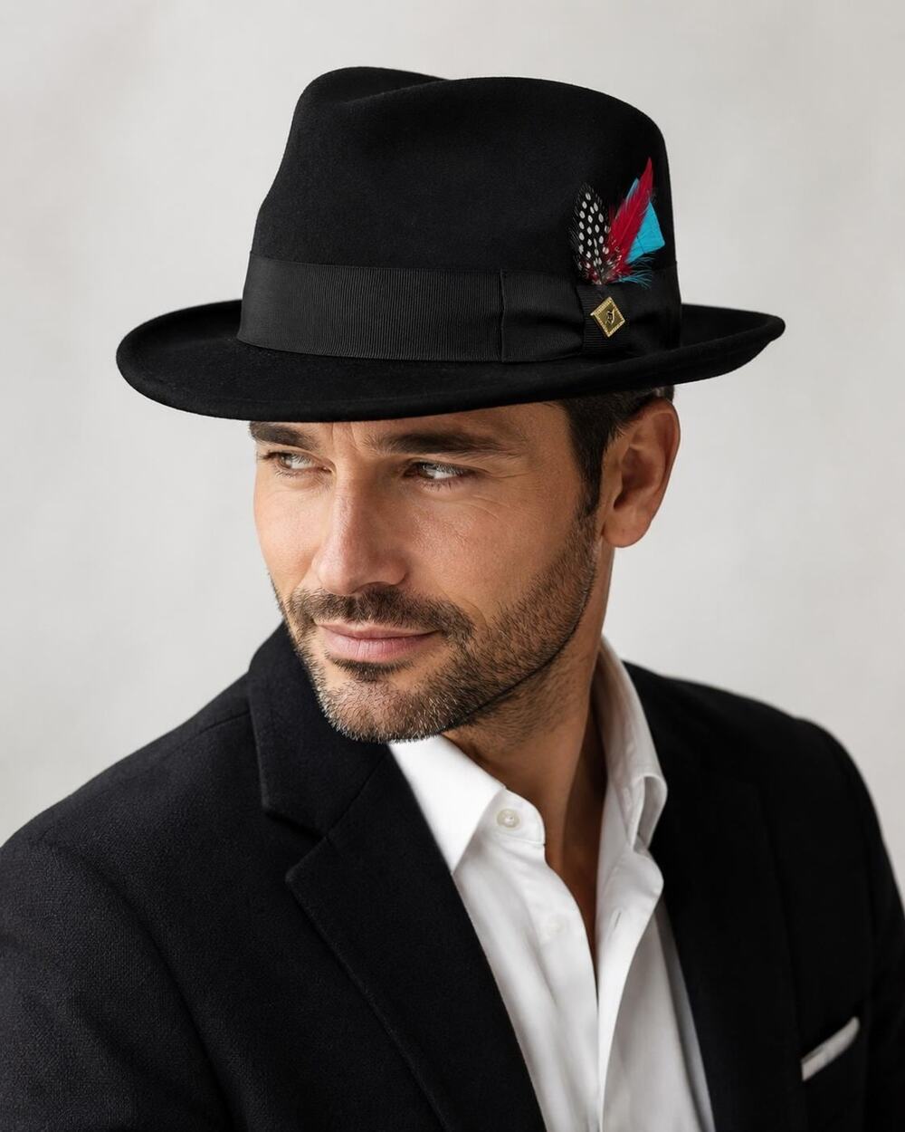 Vintage Stacy Adams Black Wool Felt Fedora Hat, Classic Men's Dress Hat, Satin